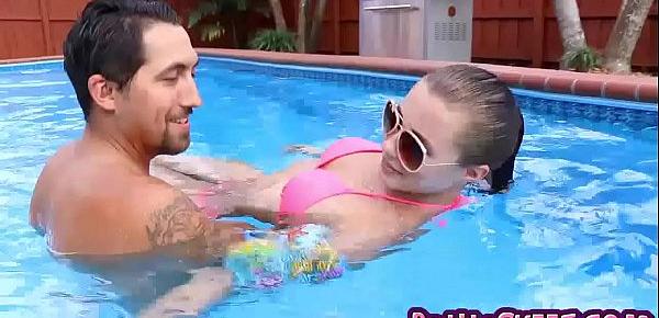 Tiny whore Carolina Sweets smashed by the pool by big tool